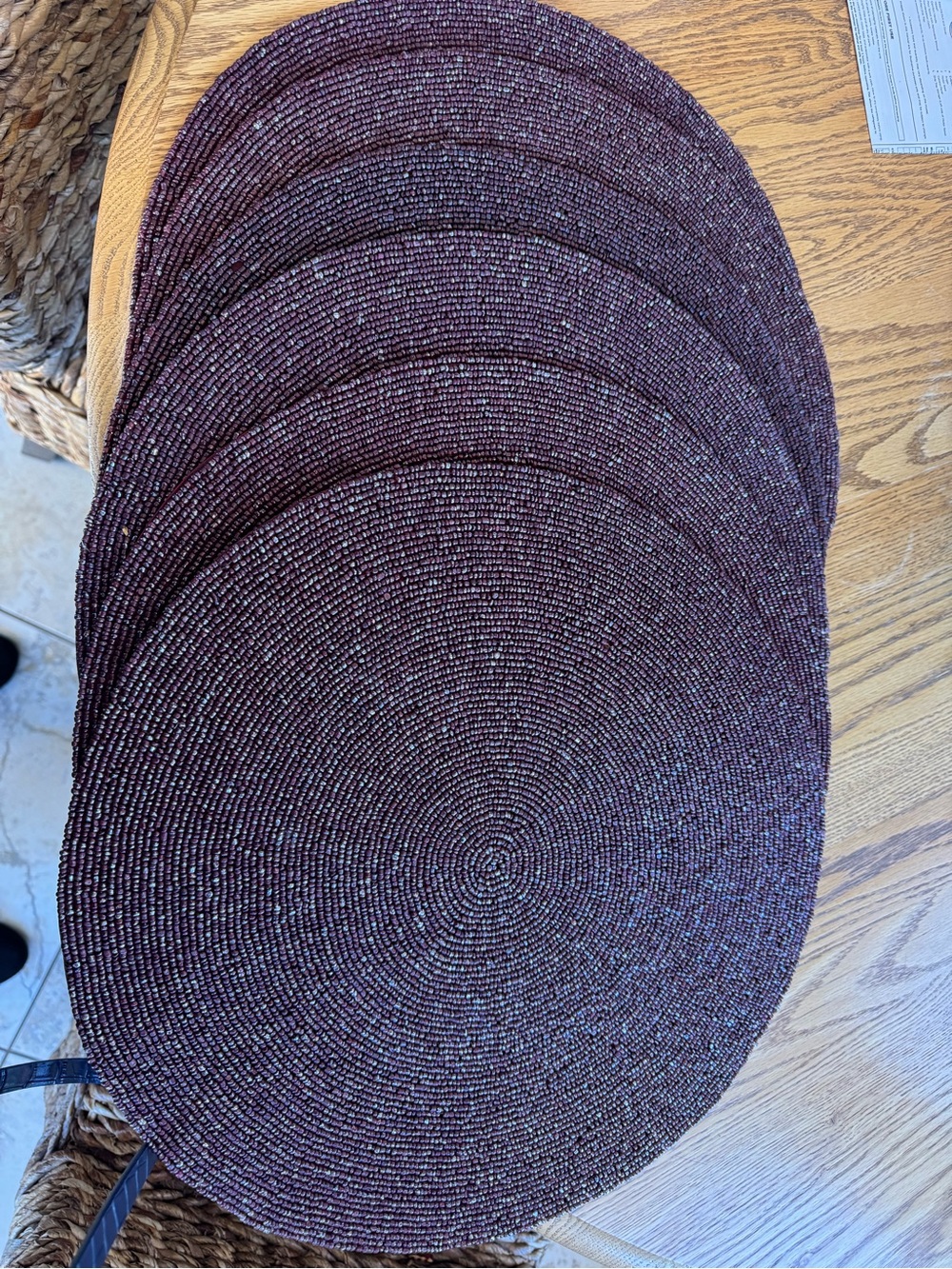 Kohl's Round Beaded Placemats Set in Deep Burgundy